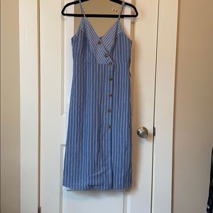 Blue denim pinstripe dress with buttons